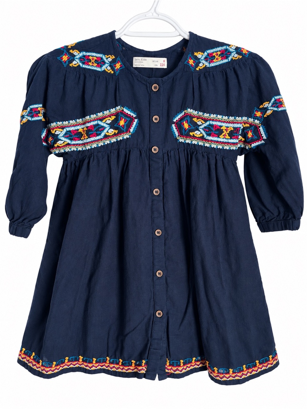 Zara Navy Dress with Multicolor Embroidered Trim size 6